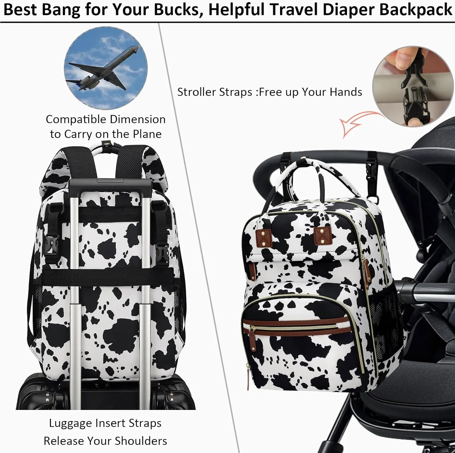 Diaper Bag Backpack for Women with Changing Pad, Baby Bag with Insulated Pockets Multifunctional Diaper Bags For Baby Girl Boy Waterproof Baby Bags For Boys Girls Maternity Bag Cow Print