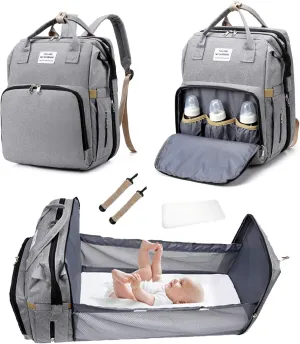 Diaper Bag Backpack, Multifunction Travel Changing Diaper Bags, Convertible Mommy Bag Travel Bag, Waterproof, Large Capacity, Stylish and Durable, Gray