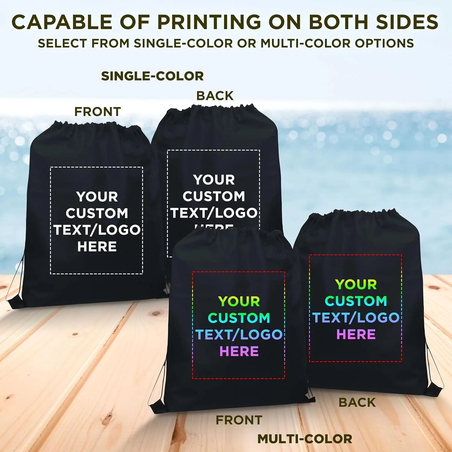 DISCOUNT PROMOS Custom Non-Woven Drawstring Backpacks Set of 10, Personalized Bulk Pack - Bring Everywhere You Go, Great for Travelling, Gym and for Everyday Use - Black