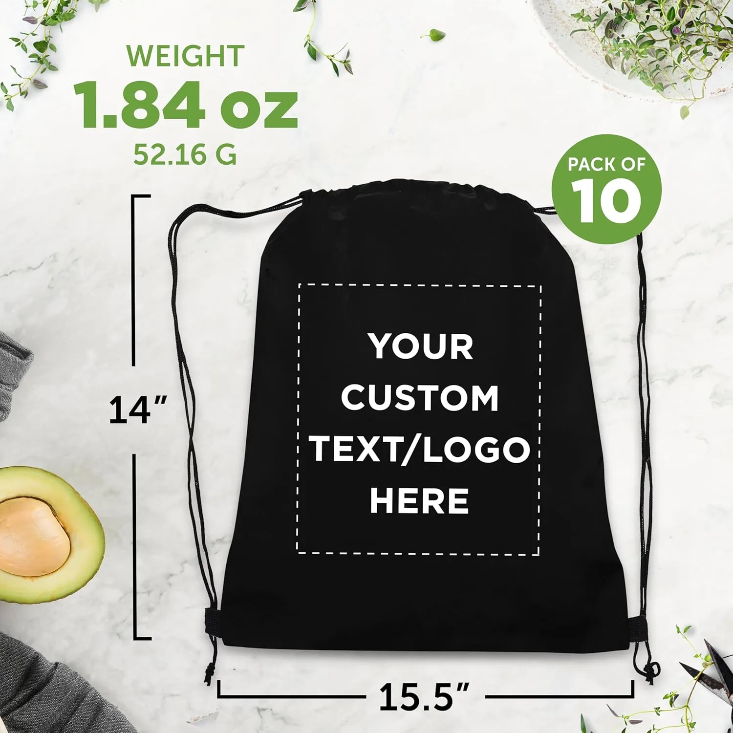 DISCOUNT PROMOS Custom Non-Woven Drawstring Backpacks Set of 10, Personalized Bulk Pack - Bring Everywhere You Go, Great for Travelling, Gym and for Everyday Use - Black