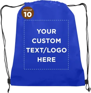 DISCOUNT PROMOS Custom Non-Woven Drawstring Backpacks Set of 10, Personalized Bulk Pack - Bring Everywhere You Go, Great for Travelling, Gym and for Everyday Use - Blue