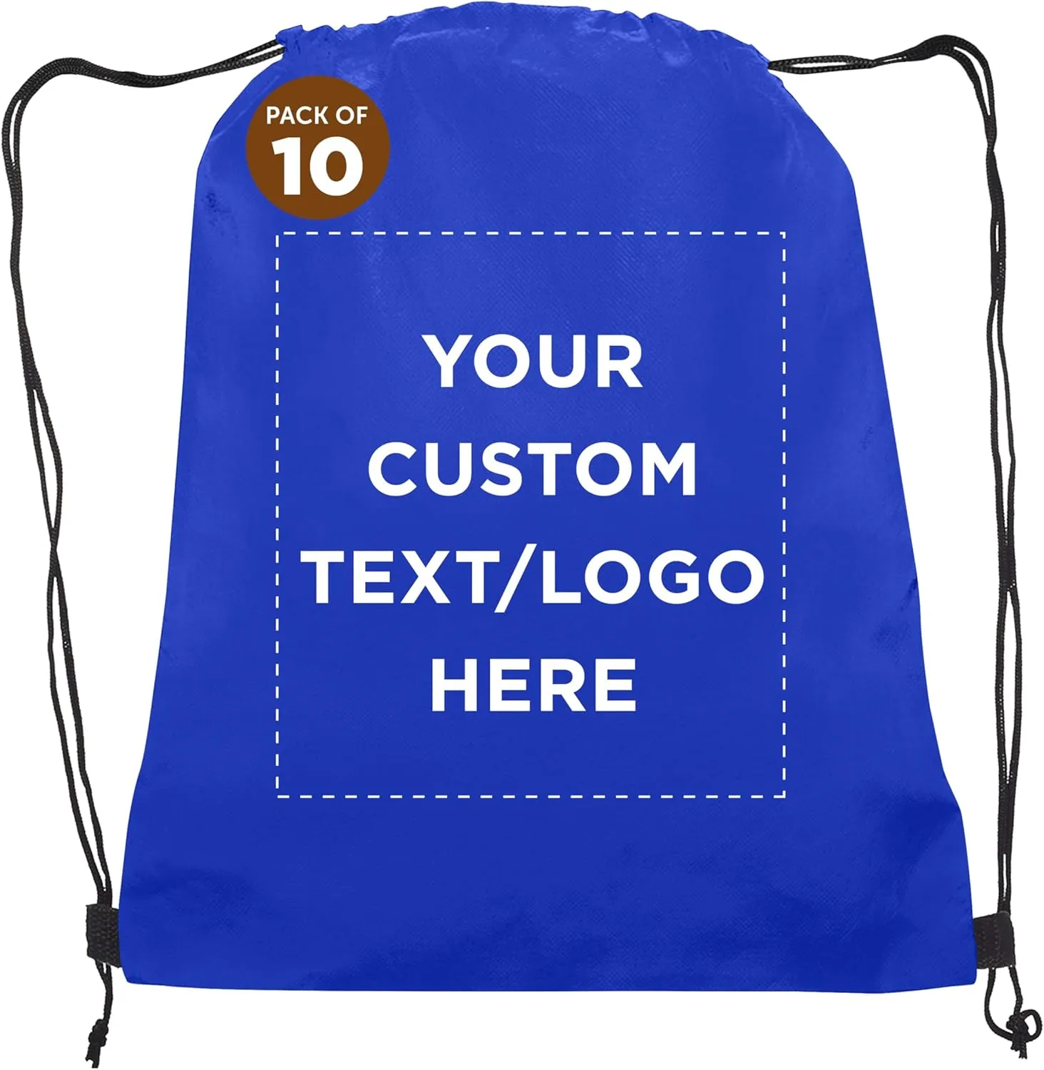 DISCOUNT PROMOS Custom Non-Woven Drawstring Backpacks Set of 10, Personalized Bulk Pack - Bring Everywhere You Go, Great for Travelling, Gym and for Everyday Use - Blue