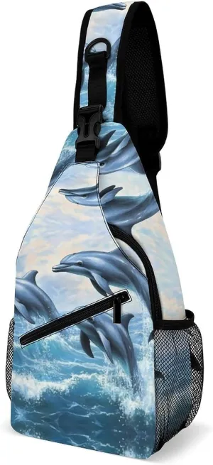 Dolphins Jumping Out Of Ocean Waves Chest Bag for Men Backpack Crossbody Sling Bags Travel Daypack for Outdoors Hiking