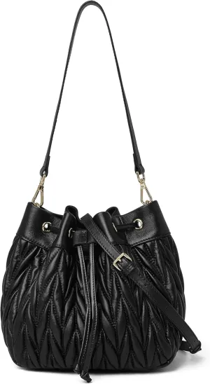 DORIS&JACKY Lambskin Drawstring Bucket Purse For Women Designer Leather Quilted Shoulder Handbags With Two Straps