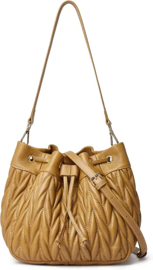 DORIS&JACKY Lambskin Drawstring Bucket Purse For Women Designer Leather Quilted Shoulder Handbags With Two Straps