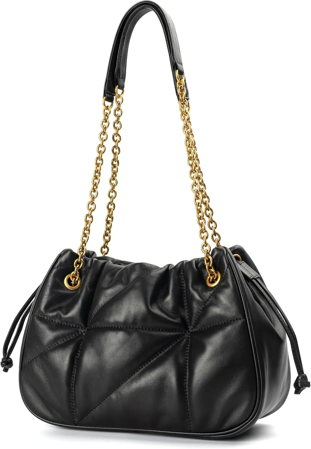DORIS&JACKY Leather Quilted Tote Bag for Women Designer Lambskin Puffy Shoulder Purse With Metal Chain Strap