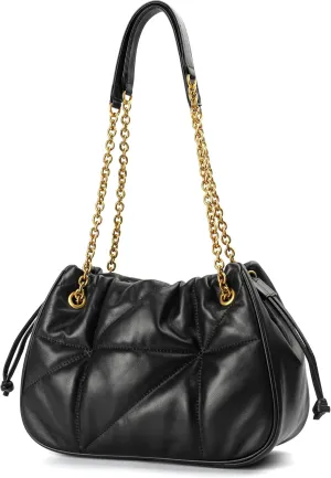 DORIS&JACKY Leather Quilted Tote Bag for Women Designer Lambskin Puffy Shoulder Purse With Metal Chain Strap