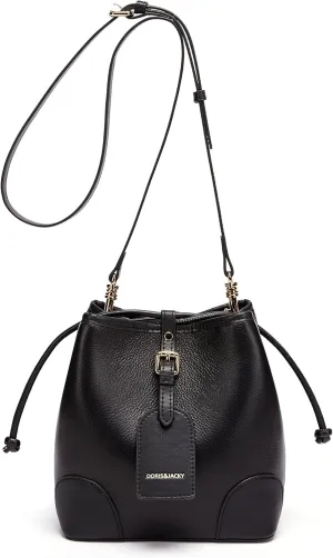 DORIS&JACKY Small Leather Bucket Hobo Purse for Women Designer Drawstring Crossbody Bag and Handbags