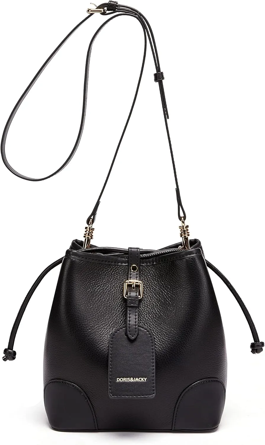 DORIS&JACKY Small Leather Bucket Hobo Purse for Women Designer Drawstring Crossbody Bag and Handbags