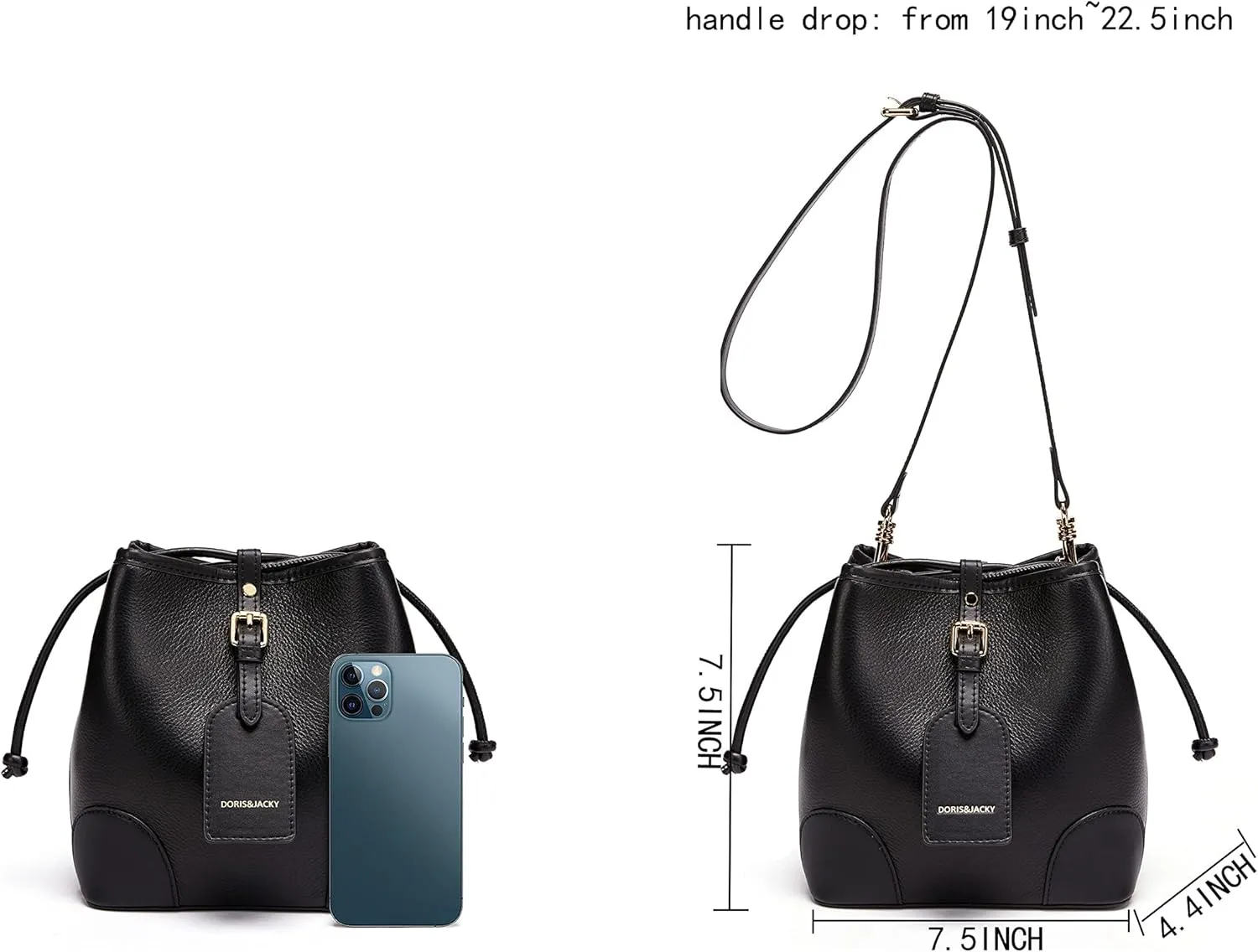 DORIS&JACKY Small Leather Bucket Hobo Purse for Women Designer Drawstring Crossbody Bag and Handbags
