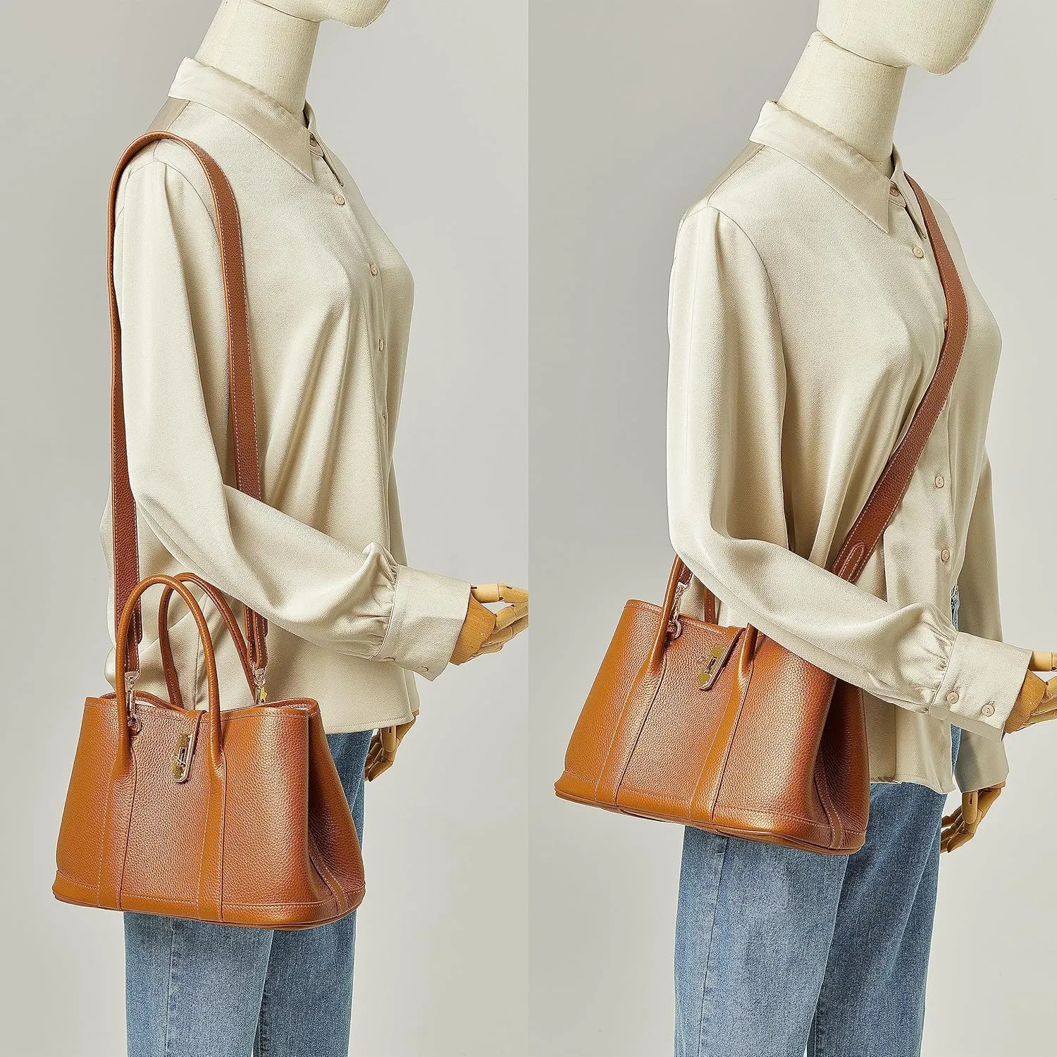 DORIS&JACKY Top Handle Satchel Purse for Women Medium Designer Leather Tote Bag with Wide Long Strap