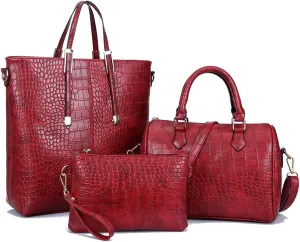 Downupdown 3PC Handbags and Purse for Women Top Handle Bags Satchel Shoulder Totes Boston Bag Wallet Crocodile Pattern Set
