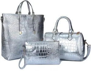 Downupdown 3PC Handbags and Purse for Women Top Handle Bags Satchel Shoulder Totes Boston Bag Wallet Crocodile Pattern Set