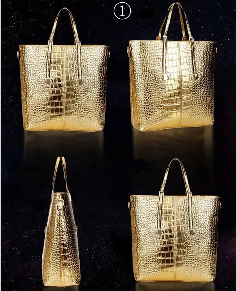 Downupdown 3PC Handbags and Purse for Women Top Handle Bags Satchel Shoulder Totes Boston Bag Wallet Crocodile Pattern Set