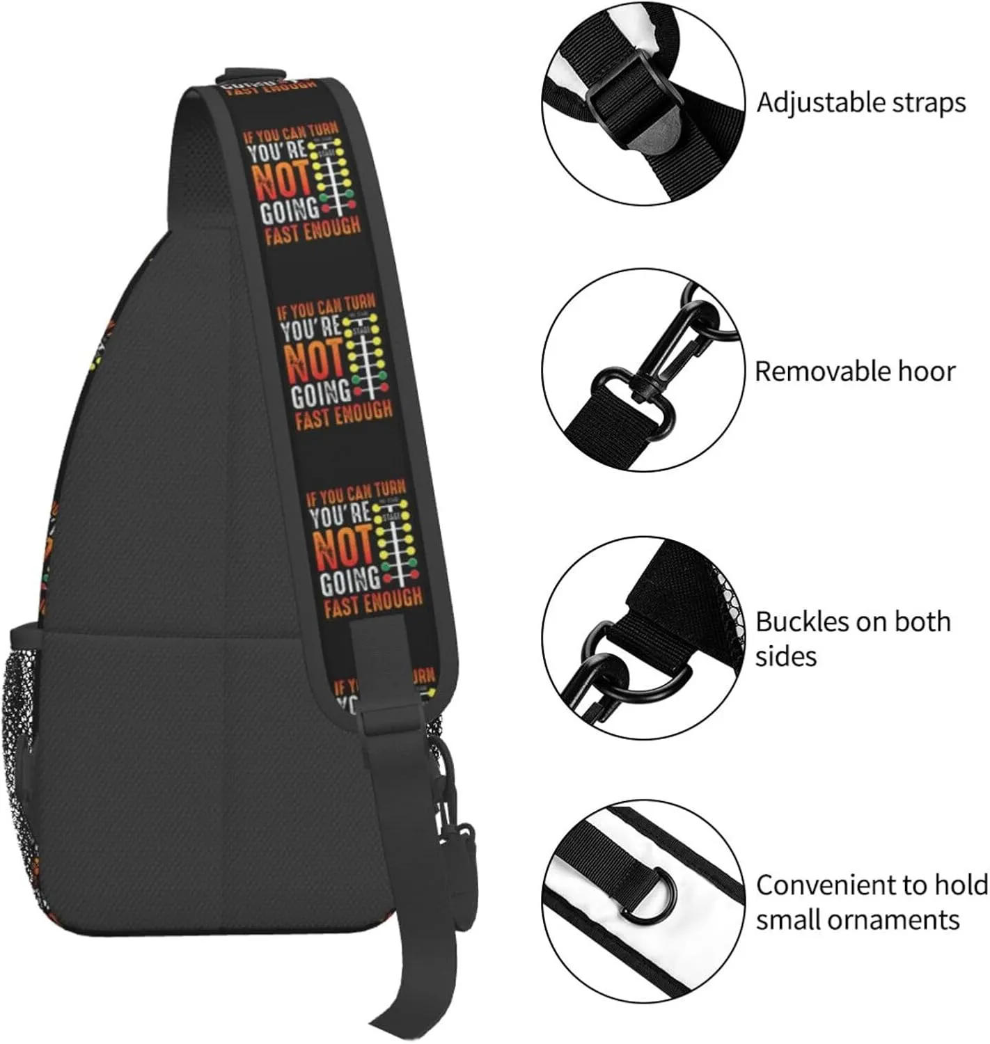 Dragster Saying Race car Driver Skill Sling Bag Crossbody Backpack Shoulder Casual Daypack Bag for Men Women