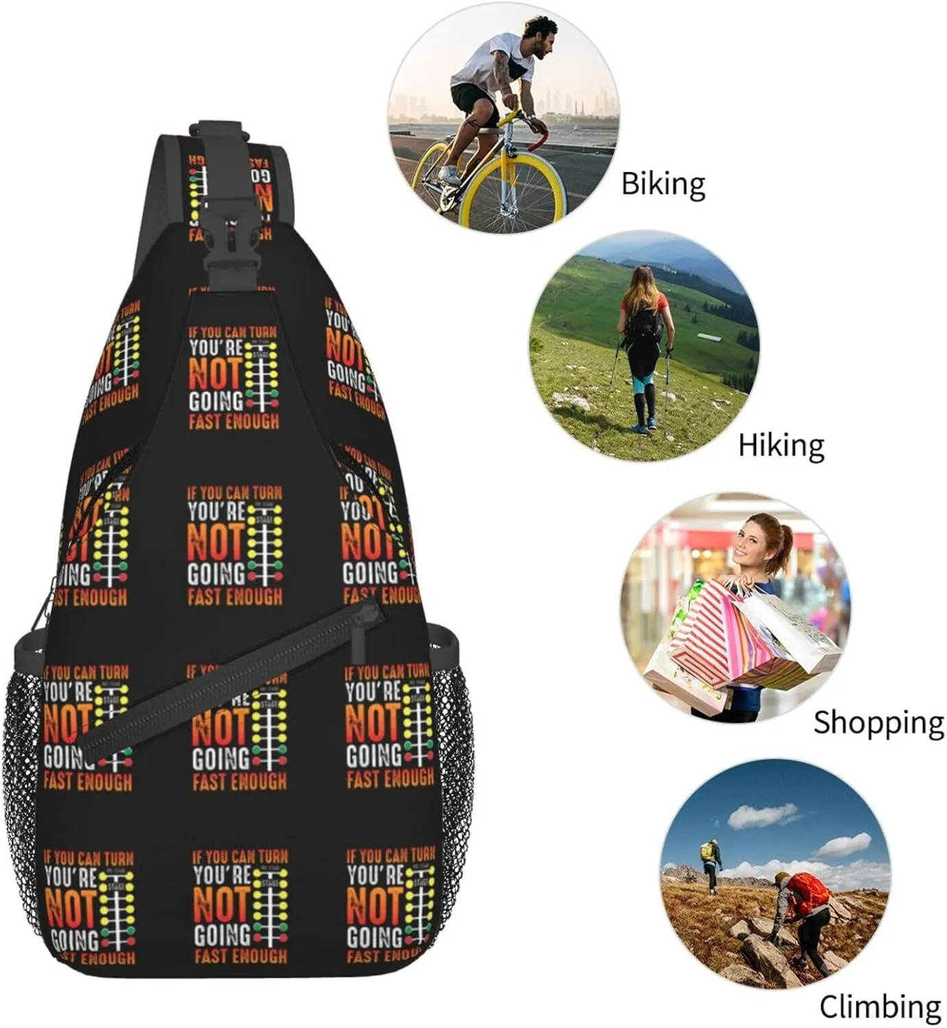 Dragster Saying Race car Driver Skill Sling Bag Crossbody Backpack Shoulder Casual Daypack Bag for Men Women