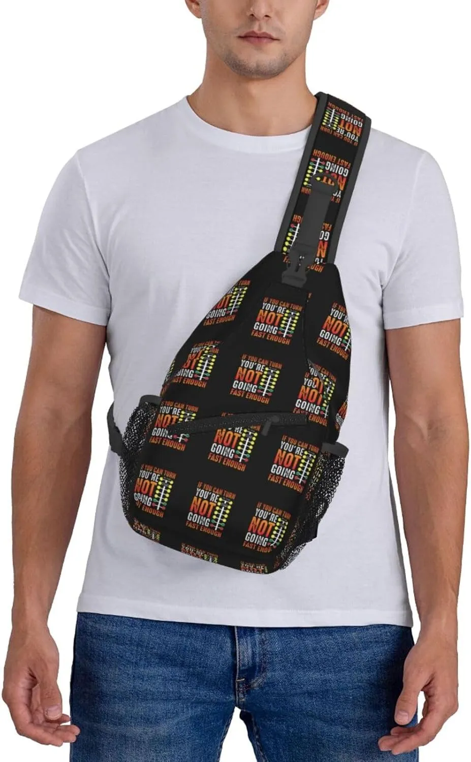 Dragster Saying Race car Driver Skill Sling Bag Crossbody Backpack Shoulder Casual Daypack Bag for Men Women