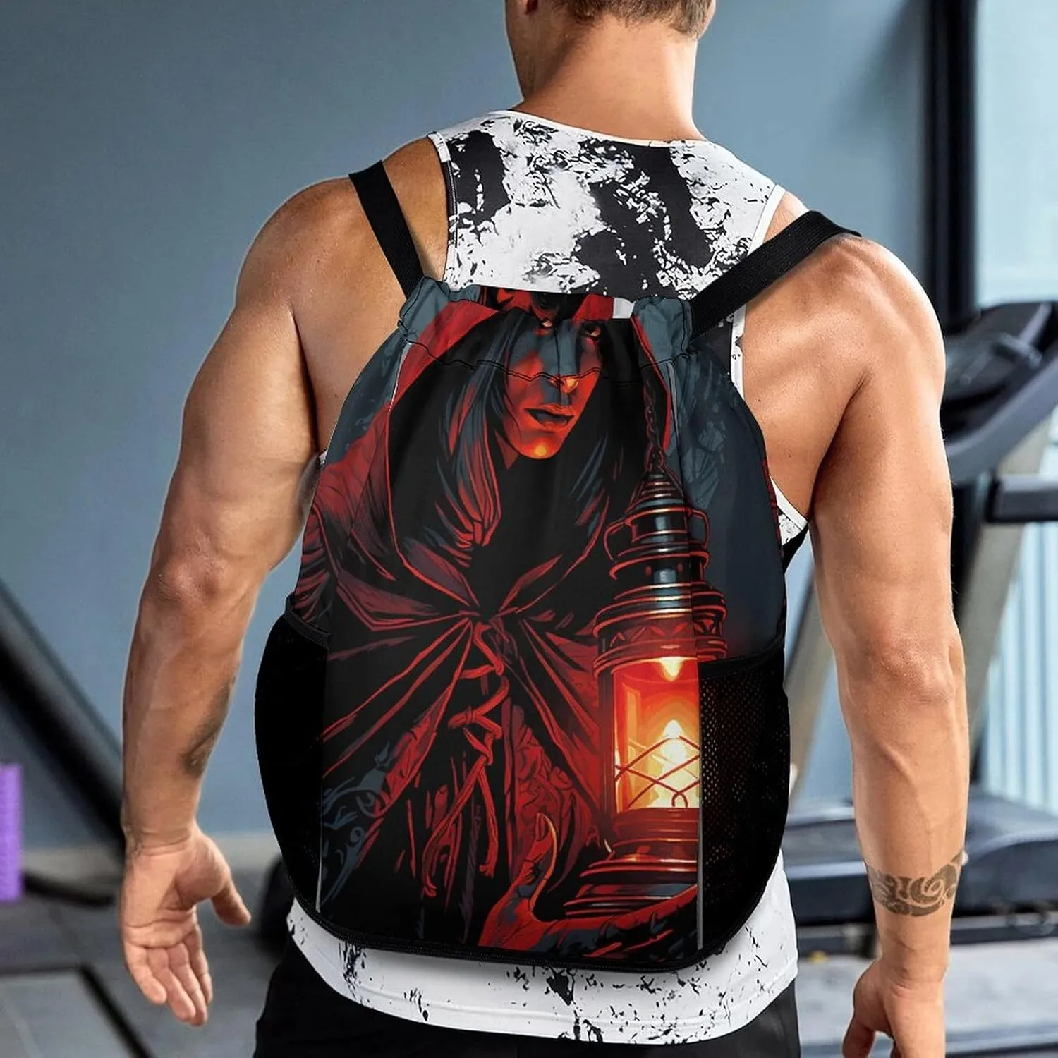 Drawstring Backpack Gym Drawstring Bag for Men Holding A Lantern Draw String Bags Gym Bag Cinch Bag