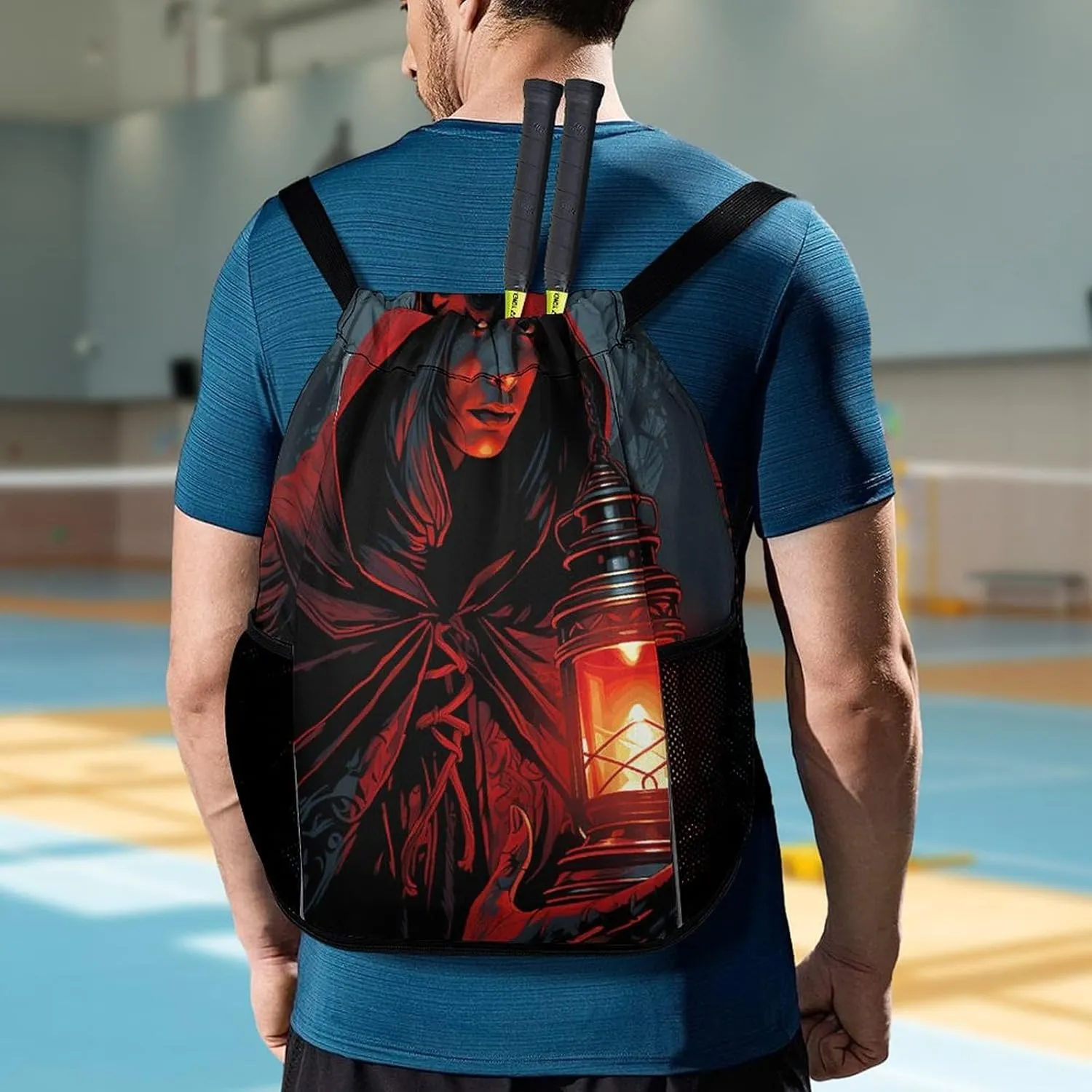 Drawstring Backpack Gym Drawstring Bag for Men Holding A Lantern Draw String Bags Gym Bag Cinch Bag