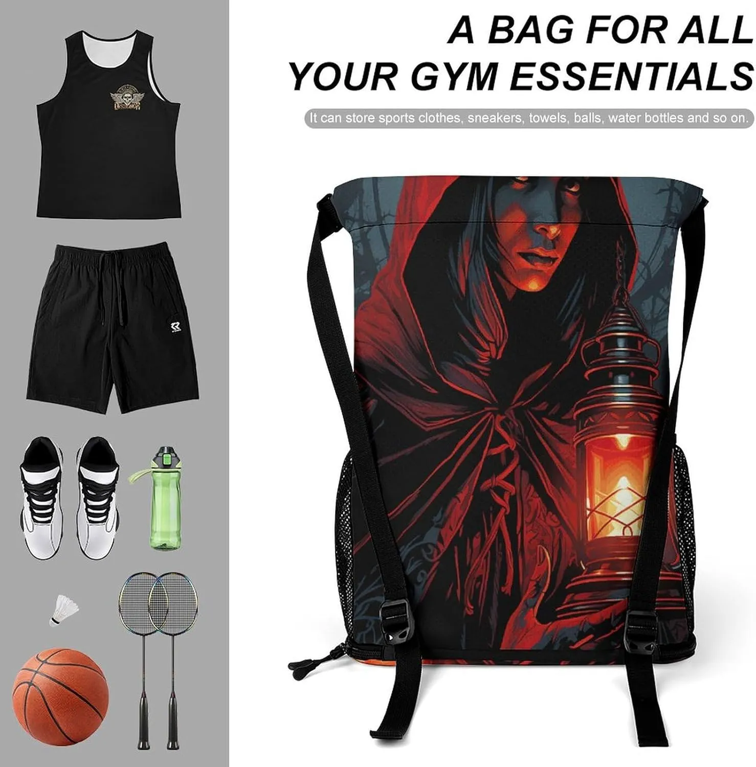 Drawstring Backpack Gym Drawstring Bag for Men Holding A Lantern Draw String Bags Gym Bag Cinch Bag