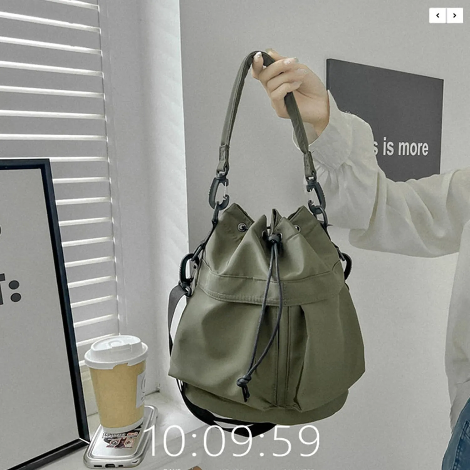Drawstring Bucket Bag for Women Super Lightweight Nylon Crossbody Bag Tote Handbags for Travel Hiking Music Festival (Green)