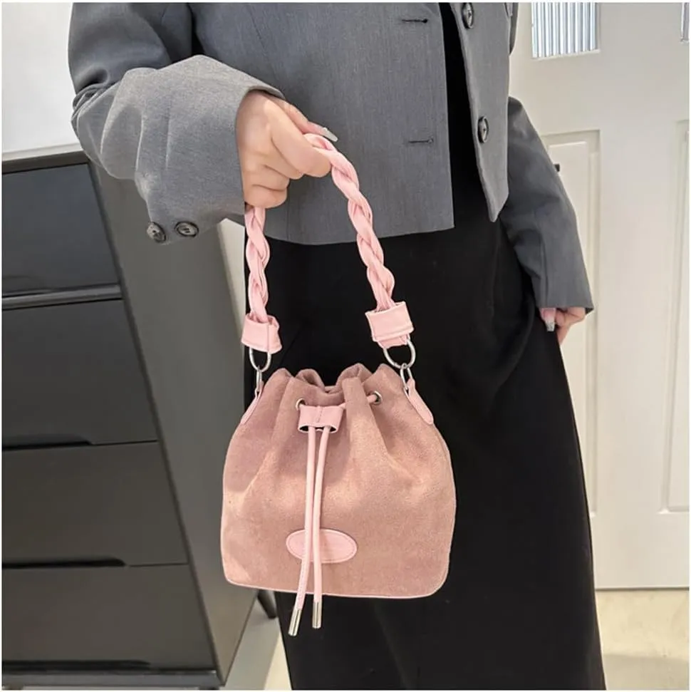 Drawstring Bucket Bag Mini Crossbody Bucket Purses with Top-Handle Hobo Satchel Bucket Bag Small Drawstring Handbag