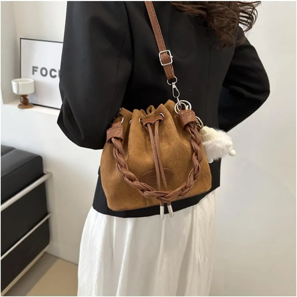 Drawstring Bucket Bag Mini Crossbody Bucket Purses with Top-Handle Hobo Satchel Bucket Bag Small Drawstring Handbag