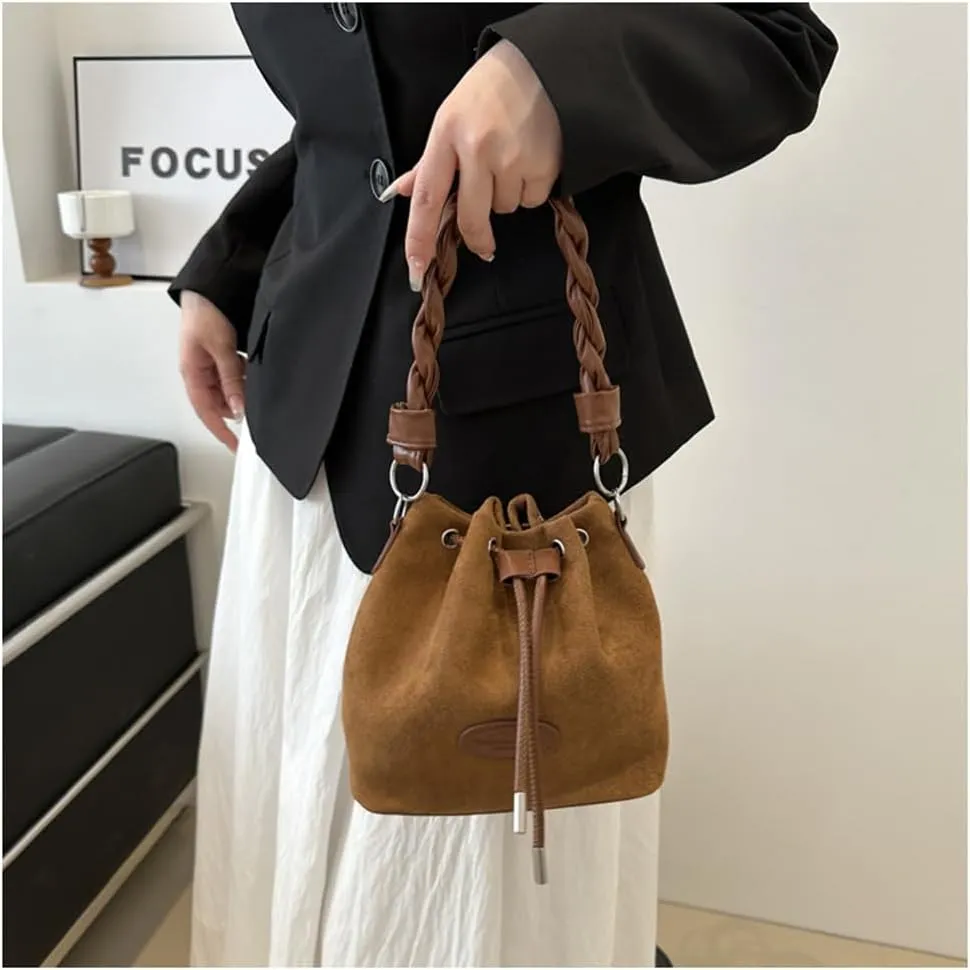 Drawstring Bucket Bag Mini Crossbody Bucket Purses with Top-Handle Hobo Satchel Bucket Bag Small Drawstring Handbag