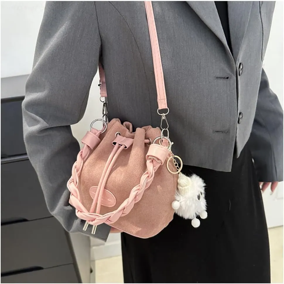 Drawstring Bucket Bag Mini Crossbody Bucket Purses with Top-Handle Hobo Satchel Bucket Bag Small Drawstring Handbag