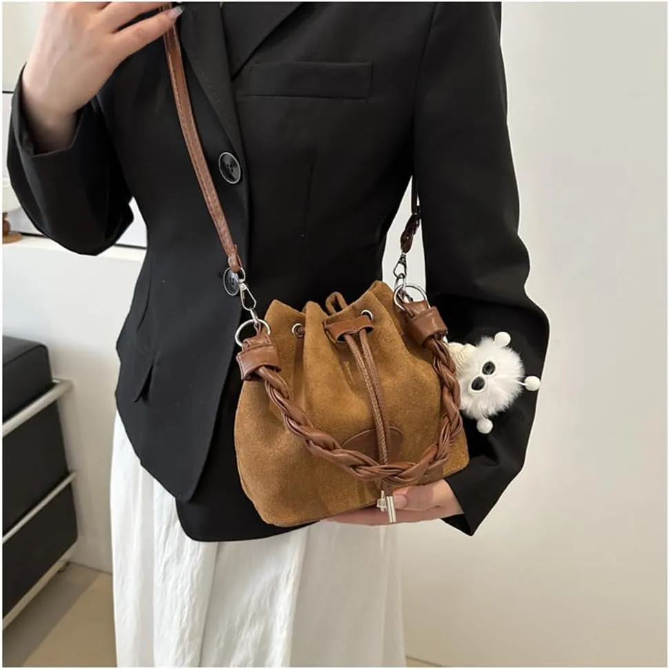 Drawstring Bucket Bag Mini Crossbody Bucket Purses with Top-Handle Hobo Satchel Bucket Bag Small Drawstring Handbag