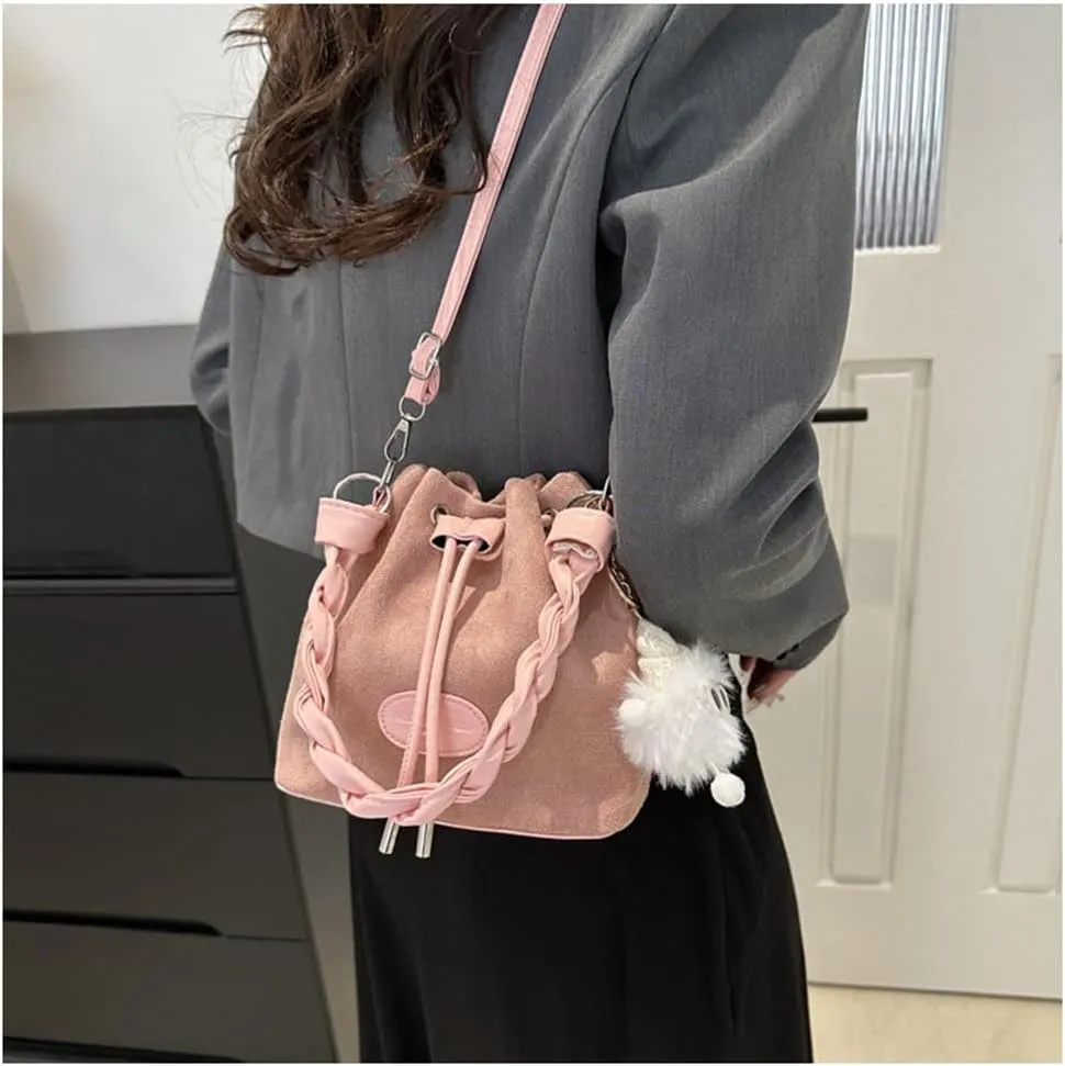 Drawstring Bucket Bag Mini Crossbody Bucket Purses with Top-Handle Hobo Satchel Bucket Bag Small Drawstring Handbag