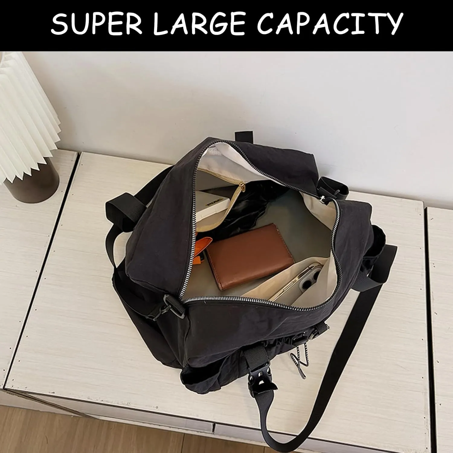 Drawstring Bucket Bag Nylon Crossbody Tote Bag Handbags for Women