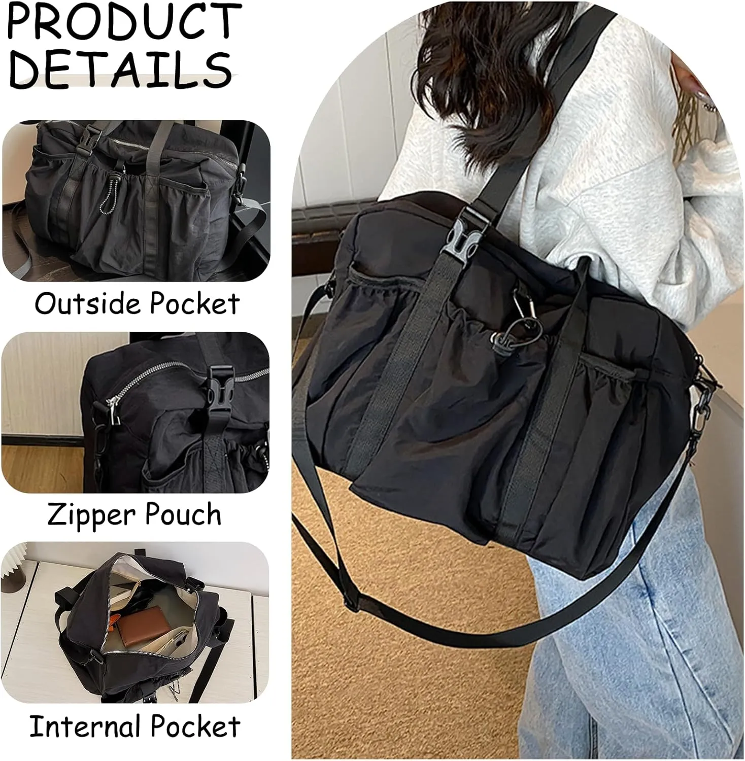 Drawstring Bucket Bag Nylon Crossbody Tote Bag Handbags for Women