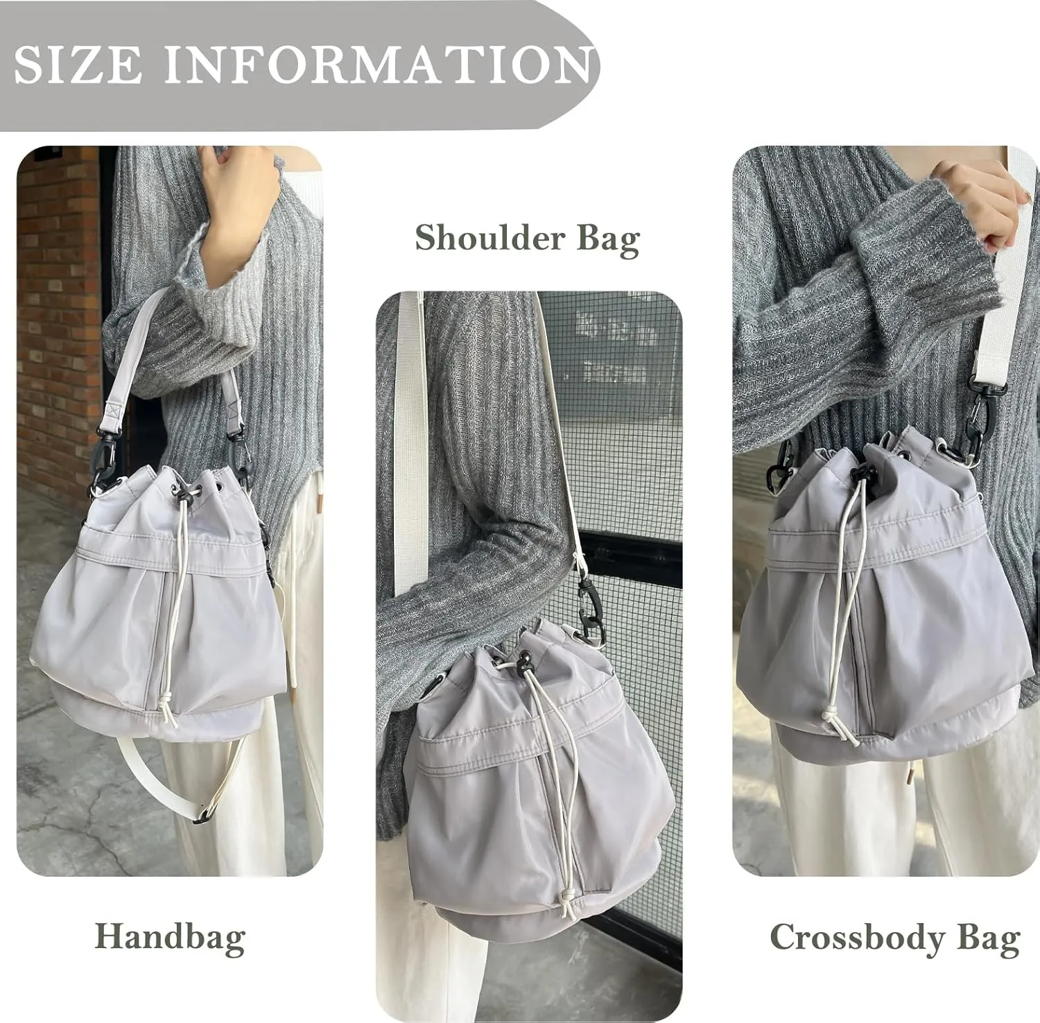 Drawstring Bucket Bag Nylon Crossbody Tote Bag Handbags for Women