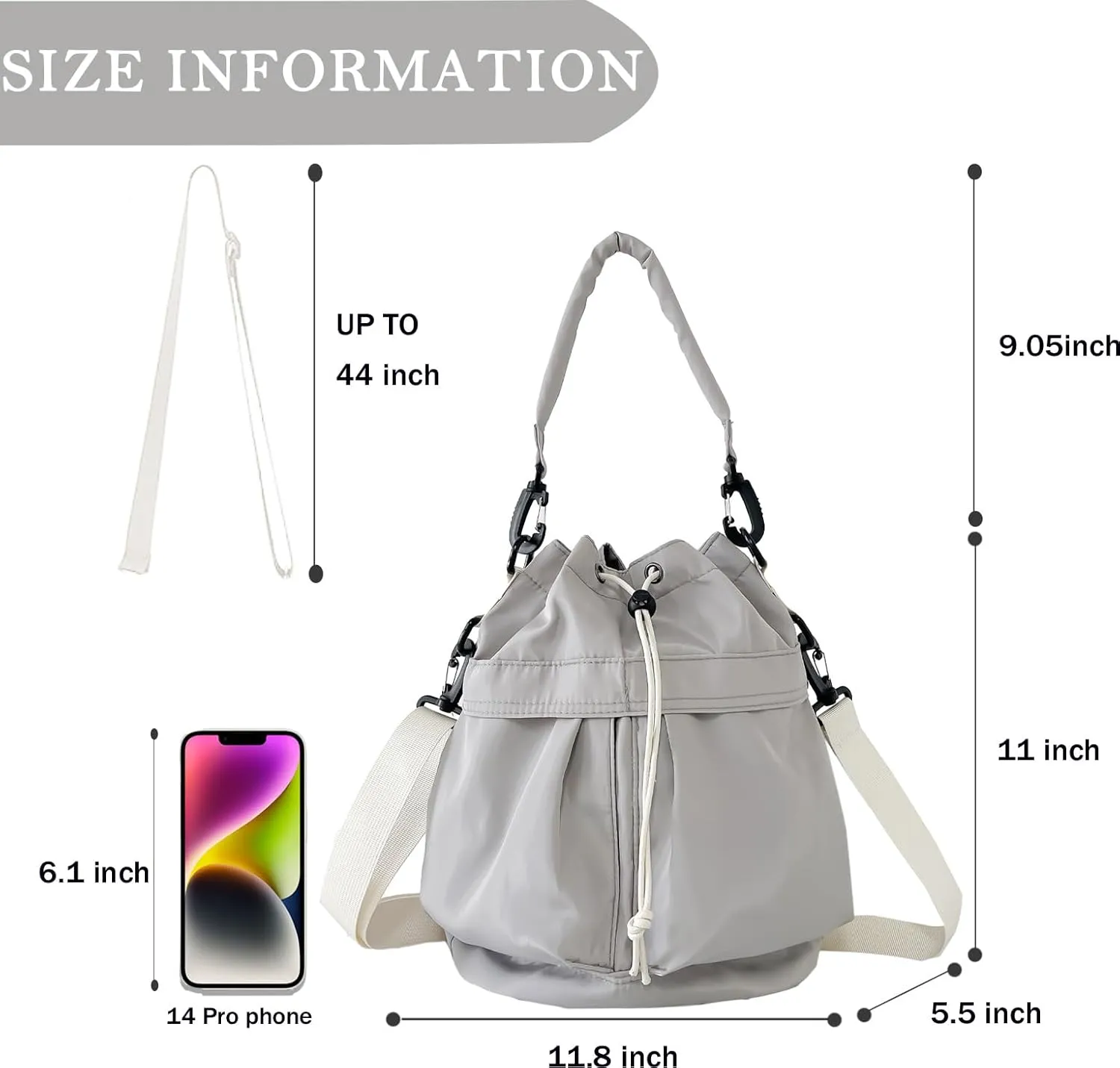 Drawstring Bucket Bag Nylon Crossbody Tote Bag Handbags for Women