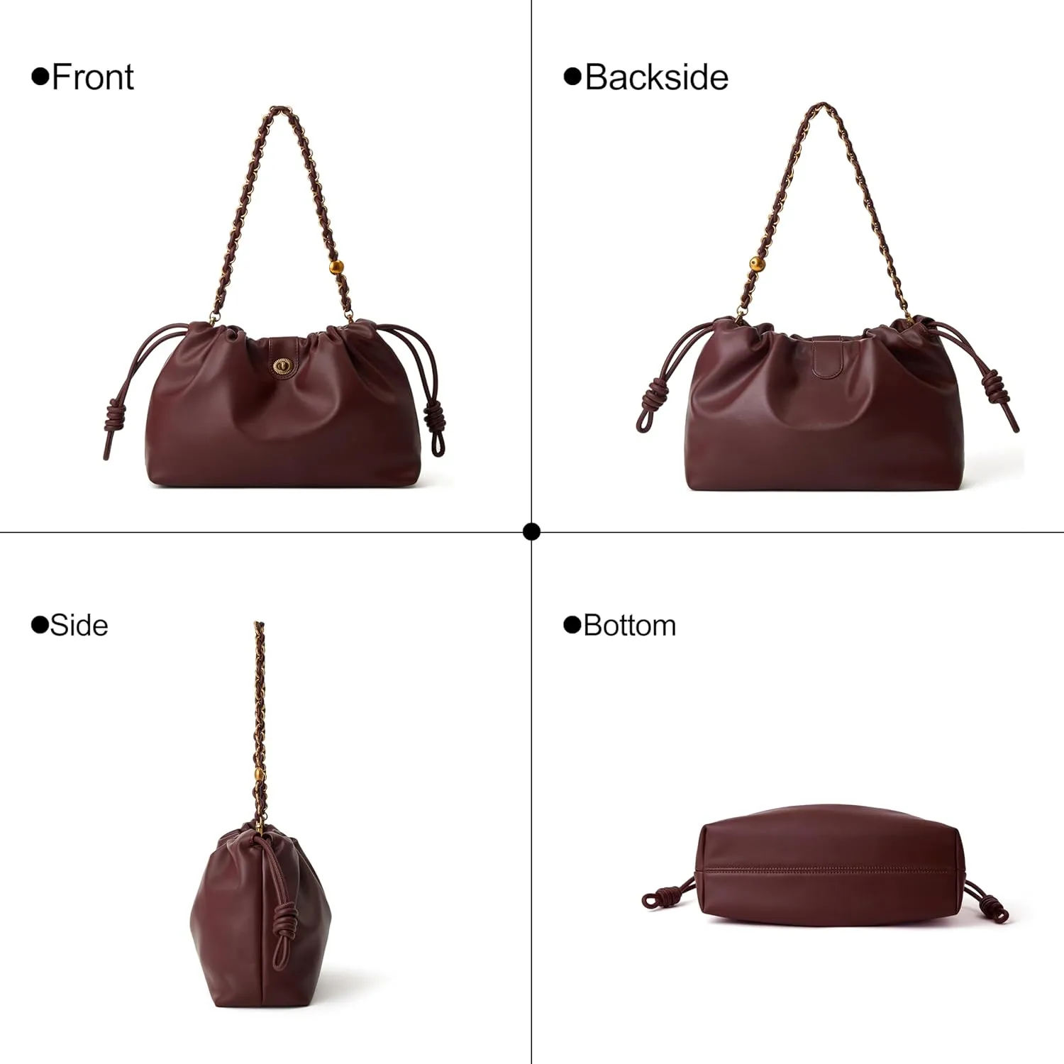 Drawstring Hobo Purse for Women Trendy Bucket Shoulder Bag With Top Chain Handle And Long Crossbody Strap