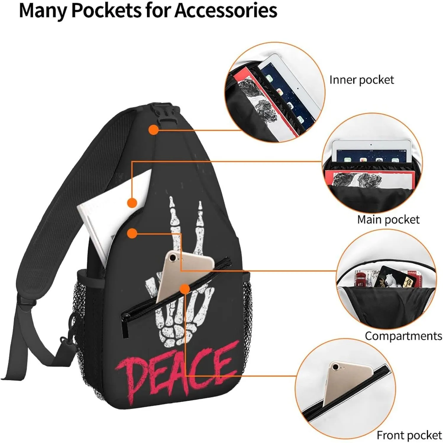 Dujiea Crossbody Backpack For Men Women Sling Bag, Peace Gesture Chest Bag Shoulder Bag Lightweight One Strap Backpack Multipurpose Travel Hiking Daypack