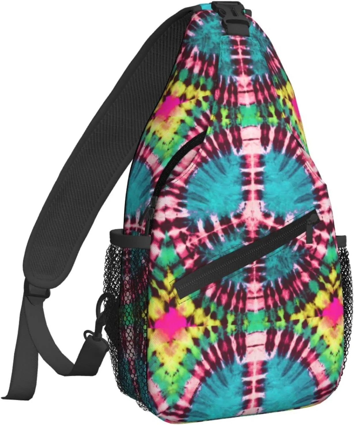 Dujiea Crossbody Backpack For Men Women Sling Bag, Peace Sign Tie Dye Chest Bag Shoulder Bag Lightweight One Strap Backpack Multipurpose Travel Hiking Daypack