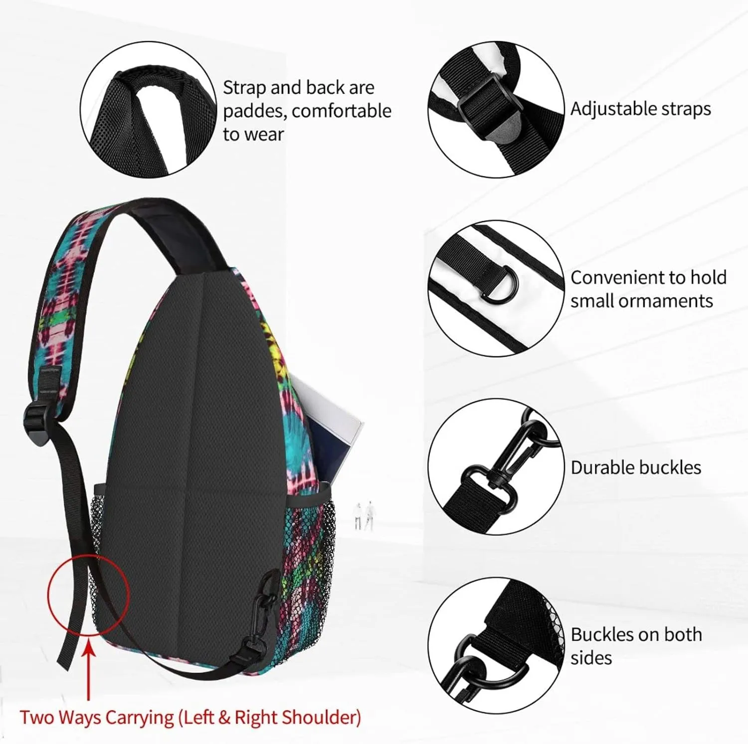 Dujiea Crossbody Backpack For Men Women Sling Bag, Peace Sign Tie Dye Chest Bag Shoulder Bag Lightweight One Strap Backpack Multipurpose Travel Hiking Daypack