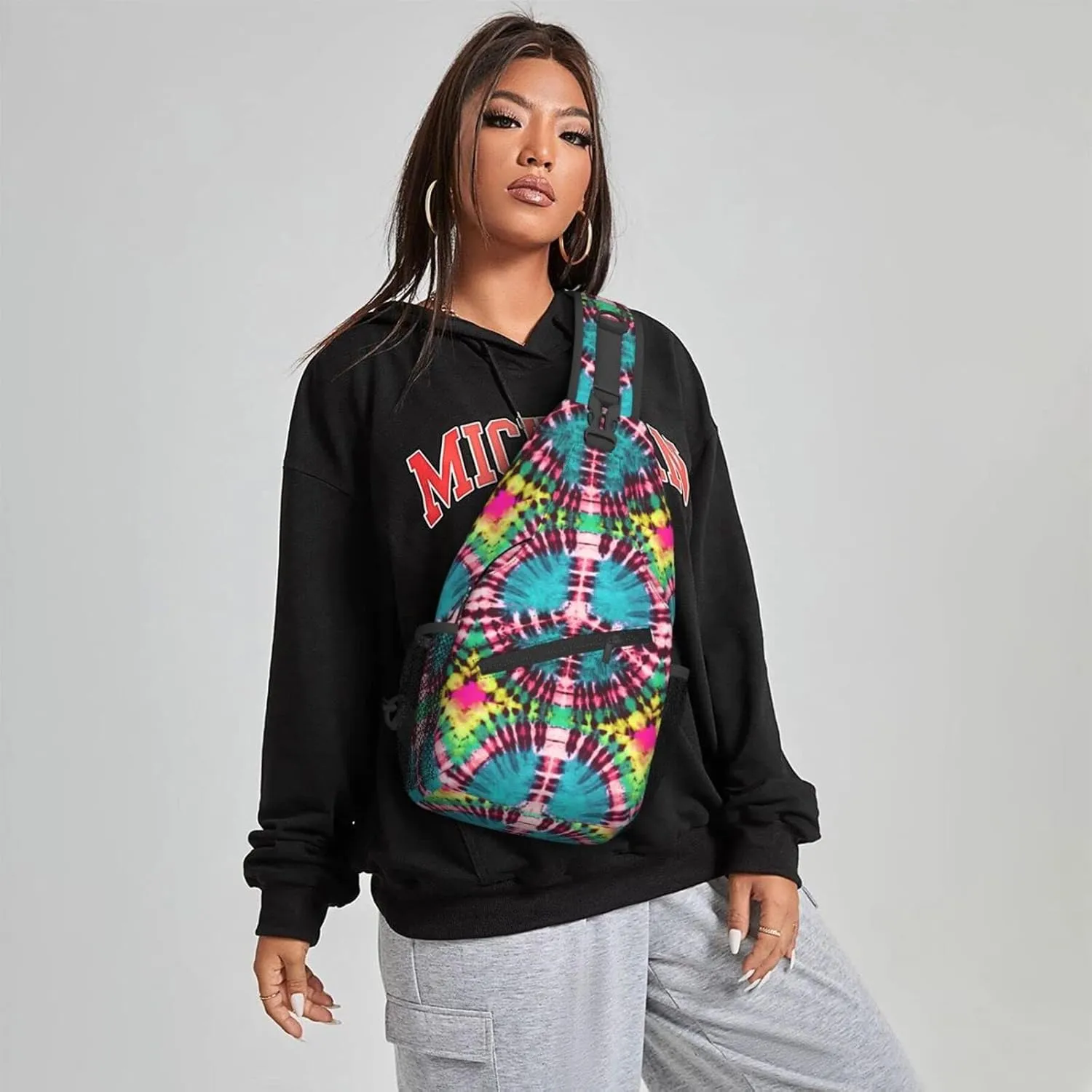 Dujiea Crossbody Backpack For Men Women Sling Bag, Peace Sign Tie Dye Chest Bag Shoulder Bag Lightweight One Strap Backpack Multipurpose Travel Hiking Daypack