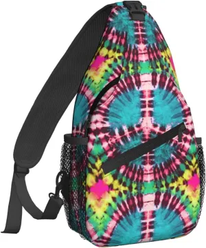 Dujiea Crossbody Backpack For Men Women Sling Bag, Peace Sign Tie Dye Chest Bag Shoulder Bag Lightweight One Strap Backpack Multipurpose Travel Hiking Daypack