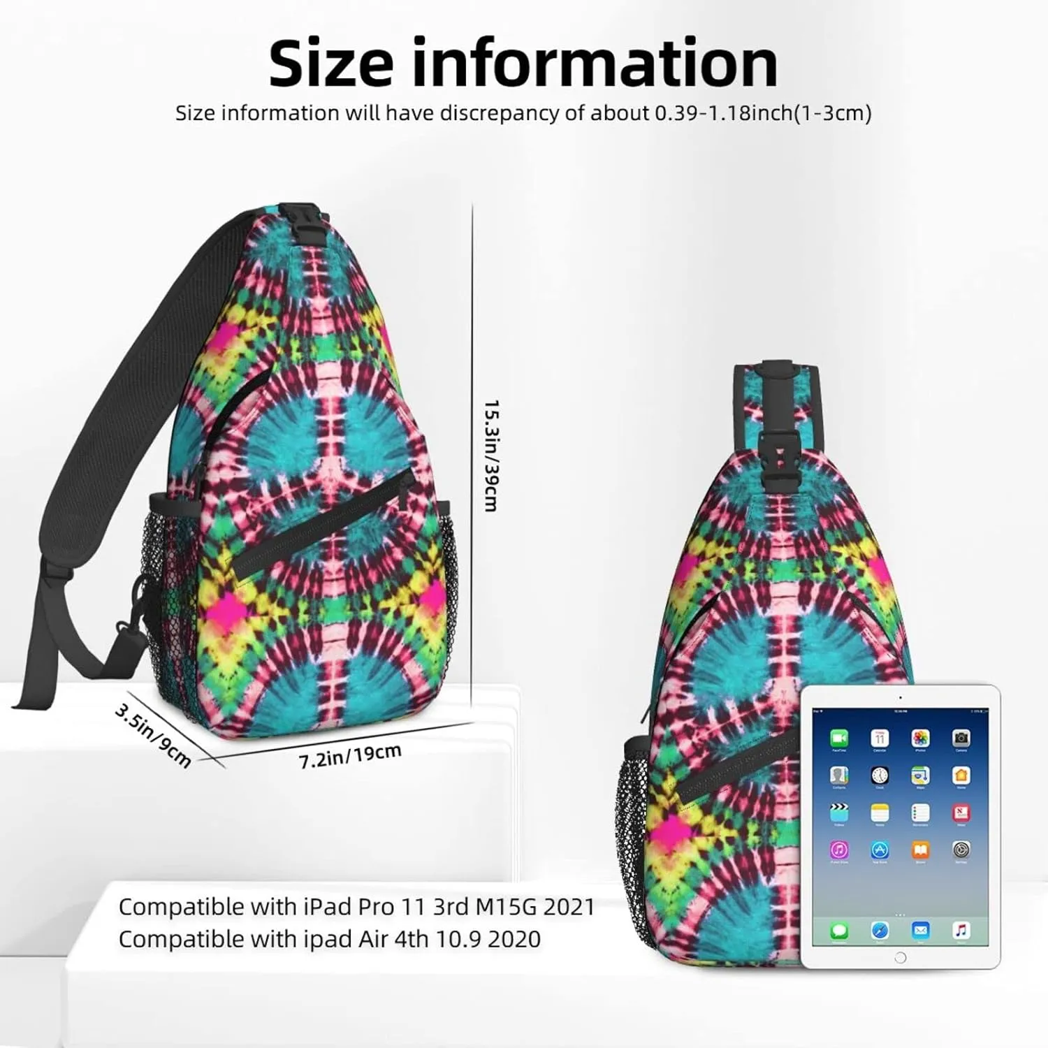 Dujiea Crossbody Backpack For Men Women Sling Bag, Peace Sign Tie Dye Chest Bag Shoulder Bag Lightweight One Strap Backpack Multipurpose Travel Hiking Daypack