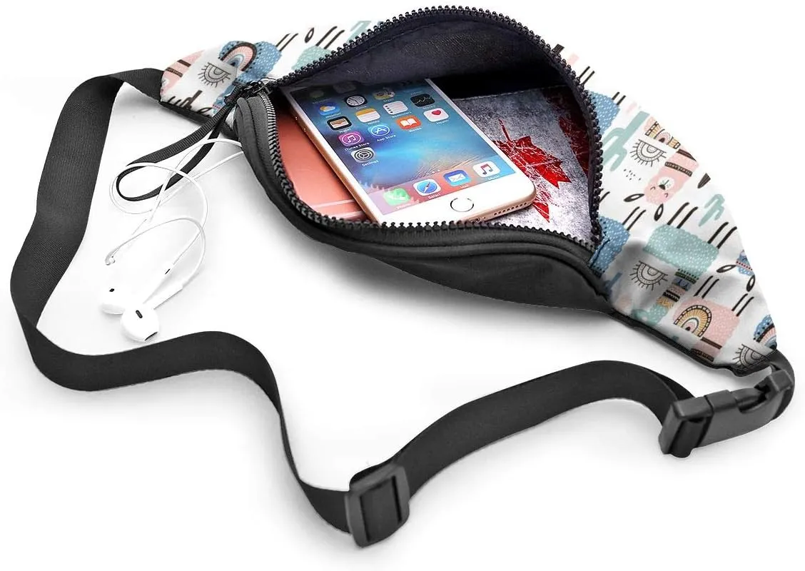 Dujiea Fanny Pack, Funny Kids Llama Cactus Waist Bag with Headphone Hole Belt Bag Adjustable Sling Pocket Fashion Hip Bum Bag for Women Men Kids Outdoors Casual Travelling Hiking Cycling