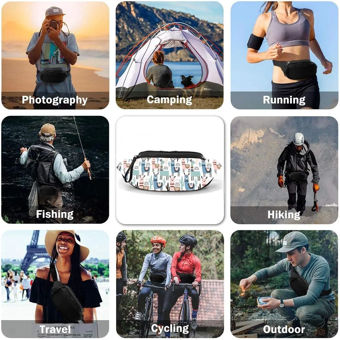 Dujiea Fanny Pack, Funny Kids Llama Cactus Waist Bag with Headphone Hole Belt Bag Adjustable Sling Pocket Fashion Hip Bum Bag for Women Men Kids Outdoors Casual Travelling Hiking Cycling