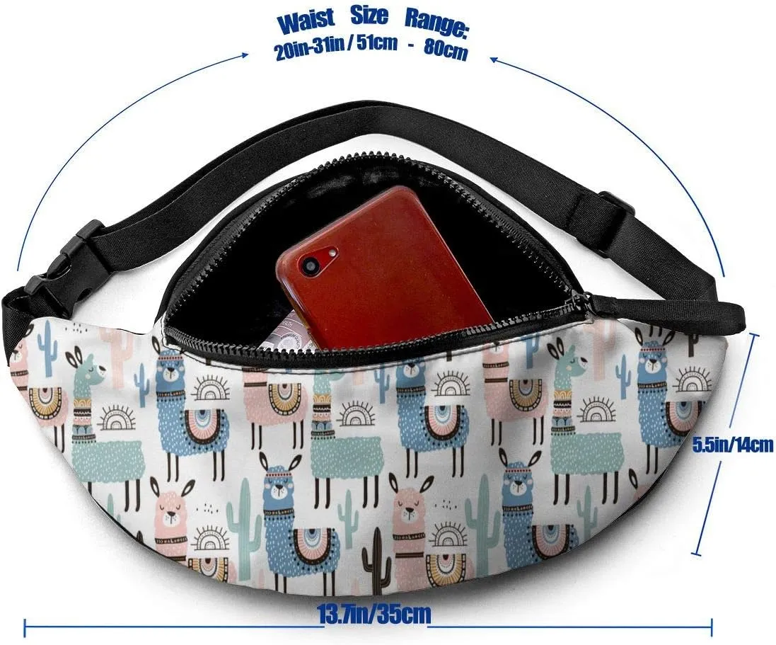 Dujiea Fanny Pack, Funny Kids Llama Cactus Waist Bag with Headphone Hole Belt Bag Adjustable Sling Pocket Fashion Hip Bum Bag for Women Men Kids Outdoors Casual Travelling Hiking Cycling