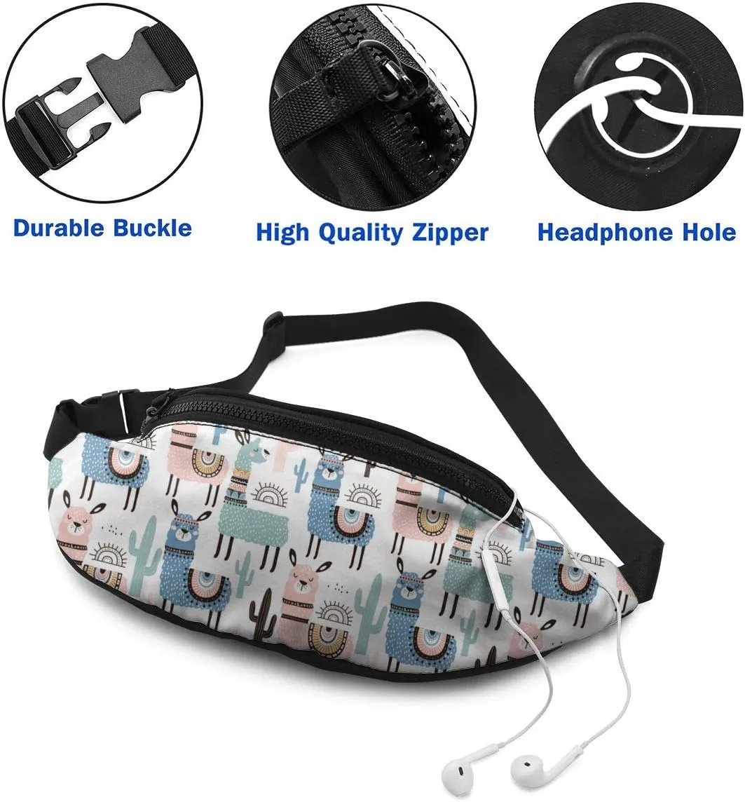 Dujiea Fanny Pack, Funny Kids Llama Cactus Waist Bag with Headphone Hole Belt Bag Adjustable Sling Pocket Fashion Hip Bum Bag for Women Men Kids Outdoors Casual Travelling Hiking Cycling