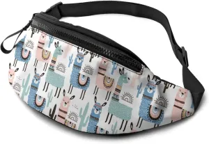 Dujiea Fanny Pack, Funny Kids Llama Cactus Waist Bag with Headphone Hole Belt Bag Adjustable Sling Pocket Fashion Hip Bum Bag for Women Men Kids Outdoors Casual Travelling Hiking Cycling