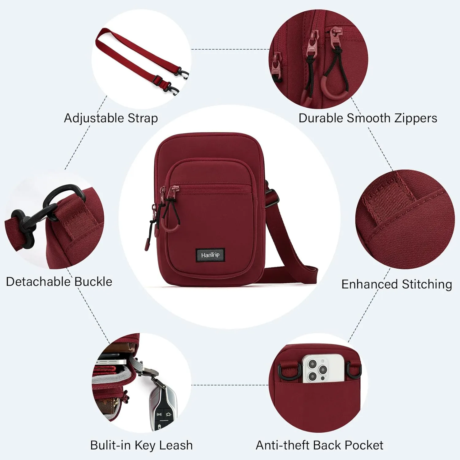 Durable Crossbody Bag for Men and Women Adjustable Shoulder Sling Bag with Multiple Zipper Pockets Unisex Daypack