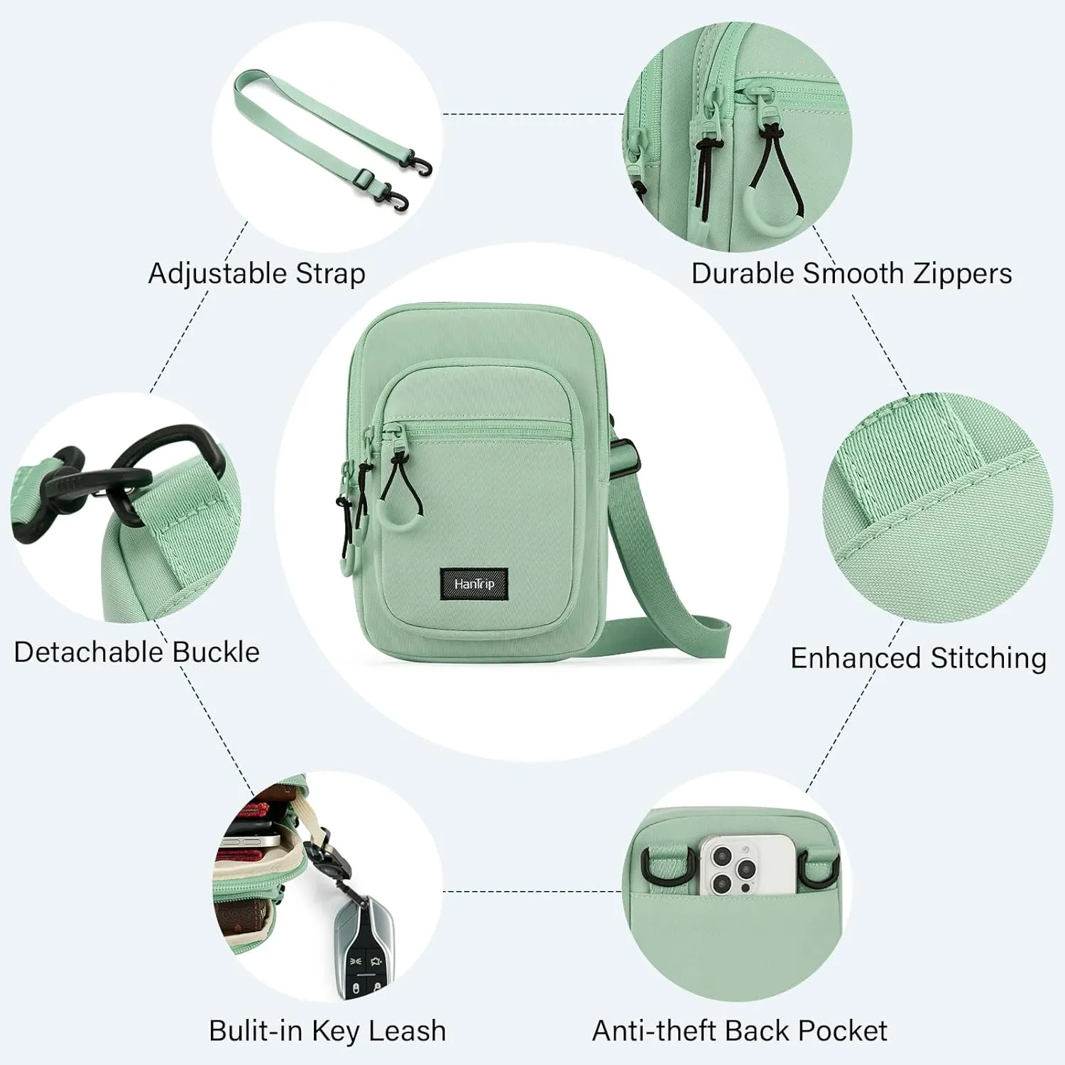 Durable Crossbody Bag for Men and Women Adjustable Shoulder Sling Bag with Multiple Zipper Pockets Unisex Daypack