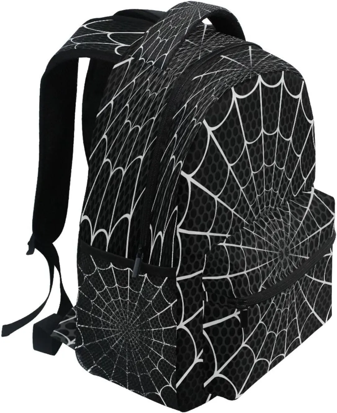 Dussdil White Spider Web Black Dot Kid's Backpack Boys Girls Backpacks 16 inch Casual Daypack Back Pack Bag with Adjustable Shoulder Strap Zipper Travel Bags